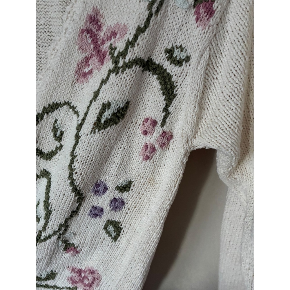 Liz Claiborne Vintage Floral Silk Cotton Cardigan Petite S Cottagecore Cream - Picture 7 of 9